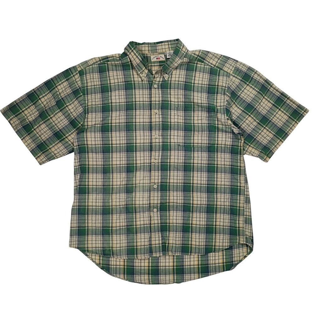 County Seat Mens XL Short Sleeve Plaid Button Up Shirt Classic Casual Outdoors